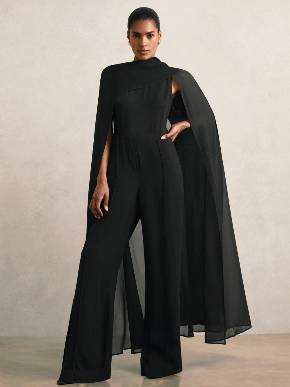 Women Wide-Leg Cape Jumpsuit in Black