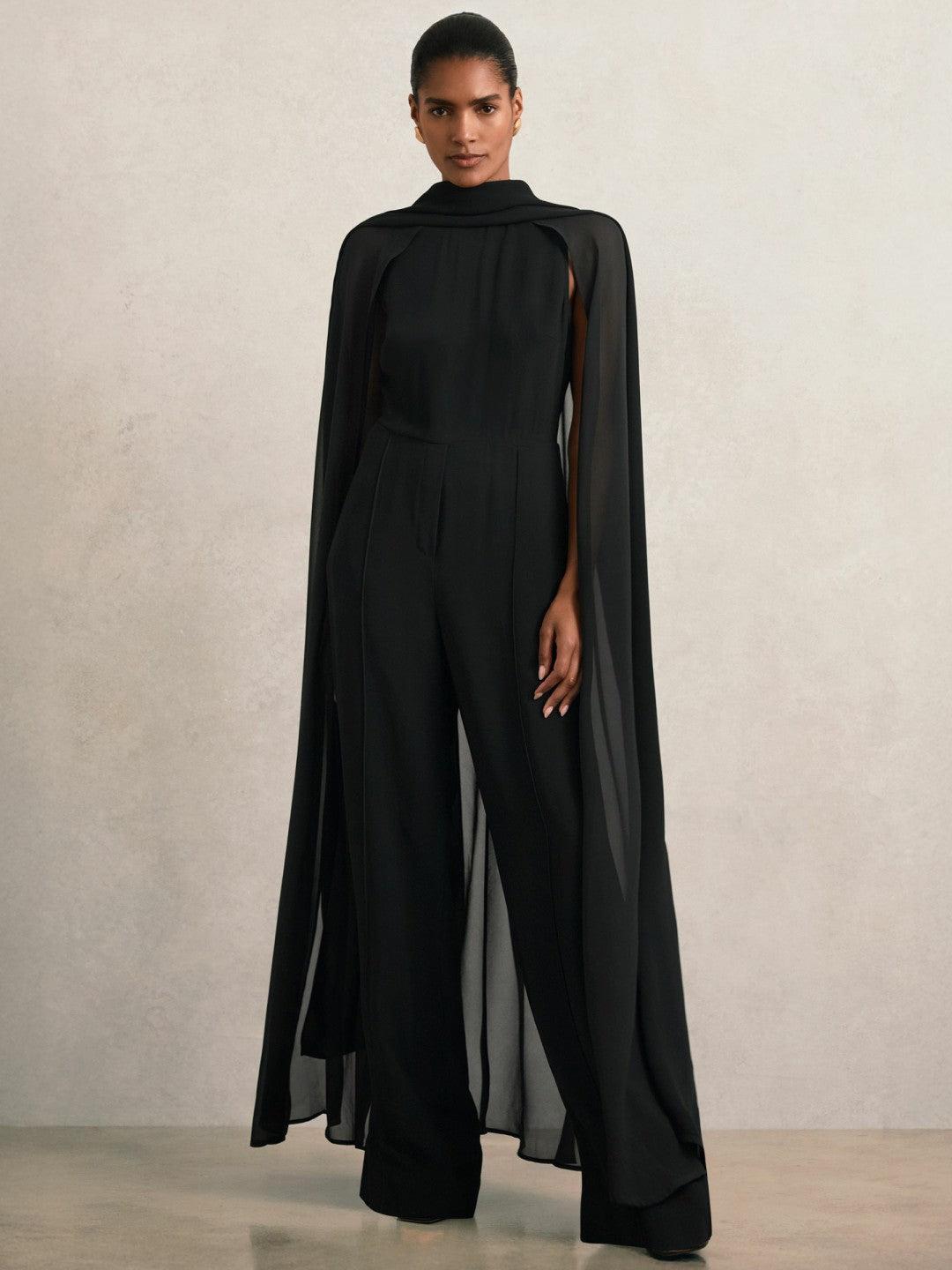 Women Wide-Leg Cape Jumpsuit in Black