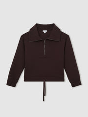 Women Interlock Half Zip Drawstring Hem Sweatshirt in Plum