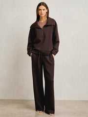 Women Interlock Half Zip Drawstring Hem Sweatshirt in Plum
