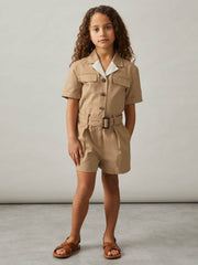 Children & Baby 13-14 yrs Cotton-Lyocell Utility Playsuit in Camel