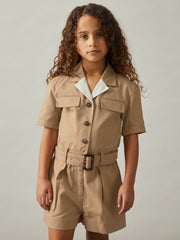 Children & Baby 13-14 yrs Cotton-Lyocell Utility Playsuit in Camel