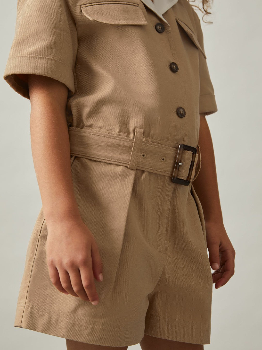Children & Baby 13-14 yrs Cotton-Lyocell Utility Playsuit in Camel
