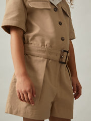 Children & Baby 13-14 yrs Cotton-Lyocell Utility Playsuit in Camel