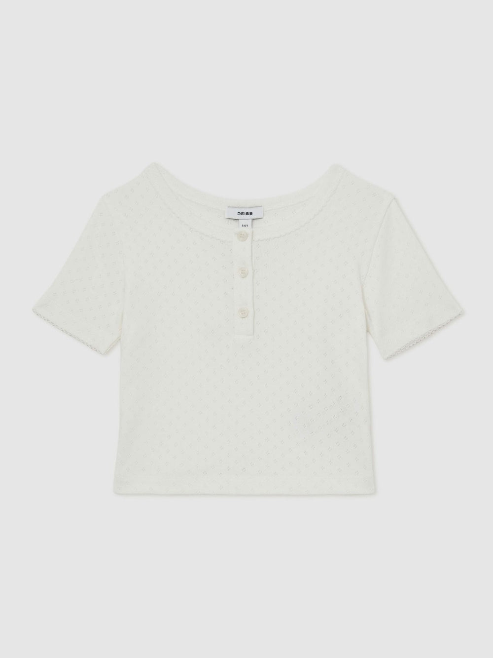 Children & Baby 9-13 yrs Cotton Pointelle Button T-Shirt in Ivory
