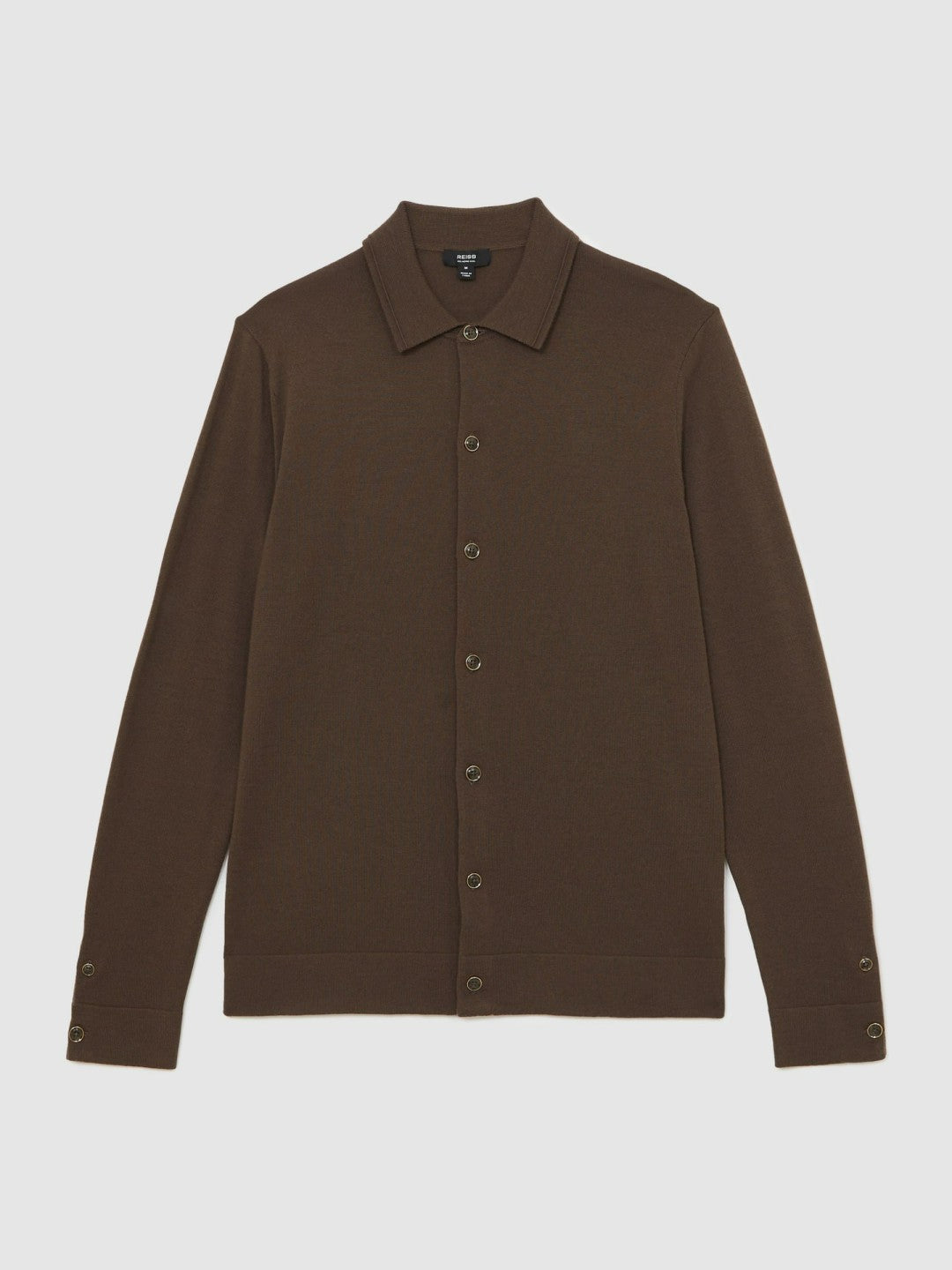 Men Merino Wool Button-Through Cardigan in Chocolate Brown