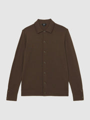 Men Merino Wool Button-Through Cardigan in Chocolate Brown