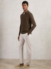 Men Merino Wool Button-Through Cardigan in Chocolate Brown