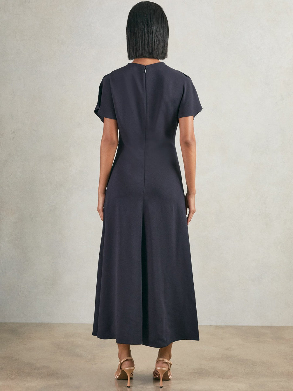 Women Ruched-Front Midi Dress in Navy