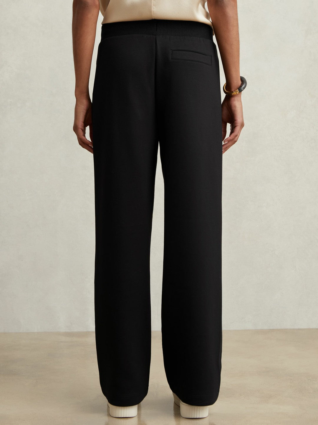 Women Wide-Leg Interlock Drawstring Joggers in Black