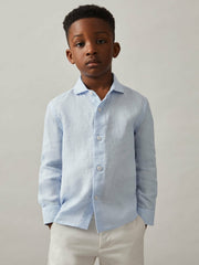 Children & Baby 9-13 yrs Linen Cutaway Collar Shirt in Pale Blue