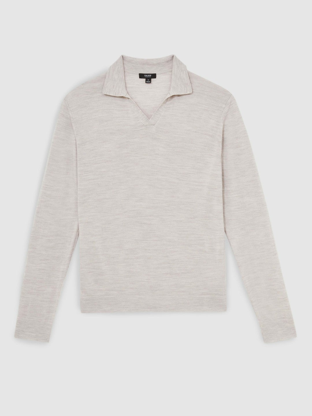 Men Merino Wool Open-Collar Polo Shirt in Wicker Brown Melange