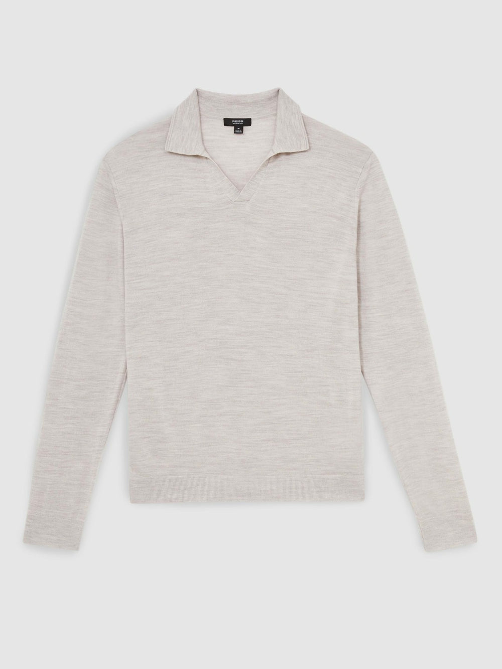 Men Merino Wool Open-Collar Polo Shirt in Wicker Brown Melange
