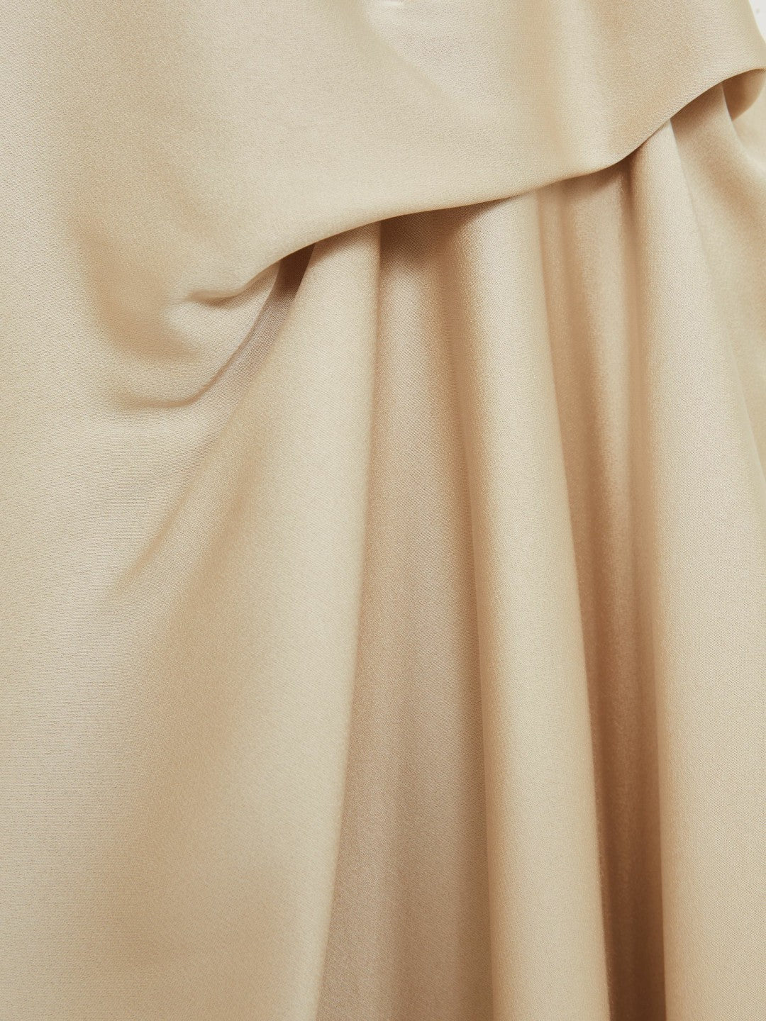 Women Satin Tuck-Detail Cape Midi Dress in Champagne Neutral