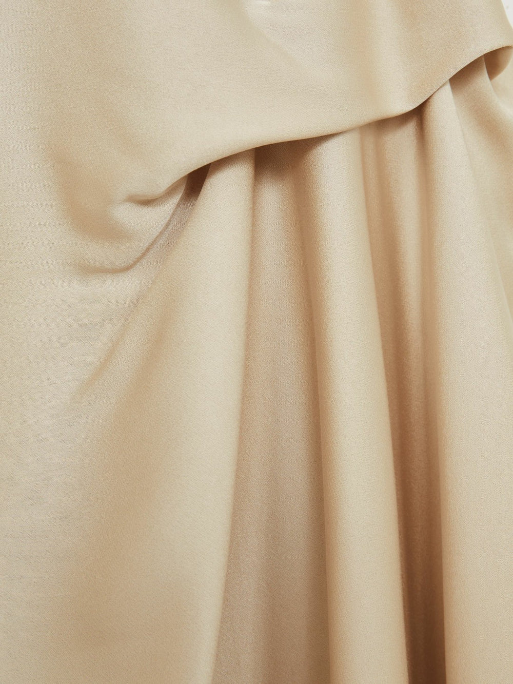 Women Satin Tuck-Detail Cape Midi Dress in Champagne Neutral