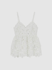 Women Cotton Cut Out Lace Cami Top in Ivory