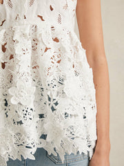 Women Cotton Cut Out Lace Cami Top in Ivory