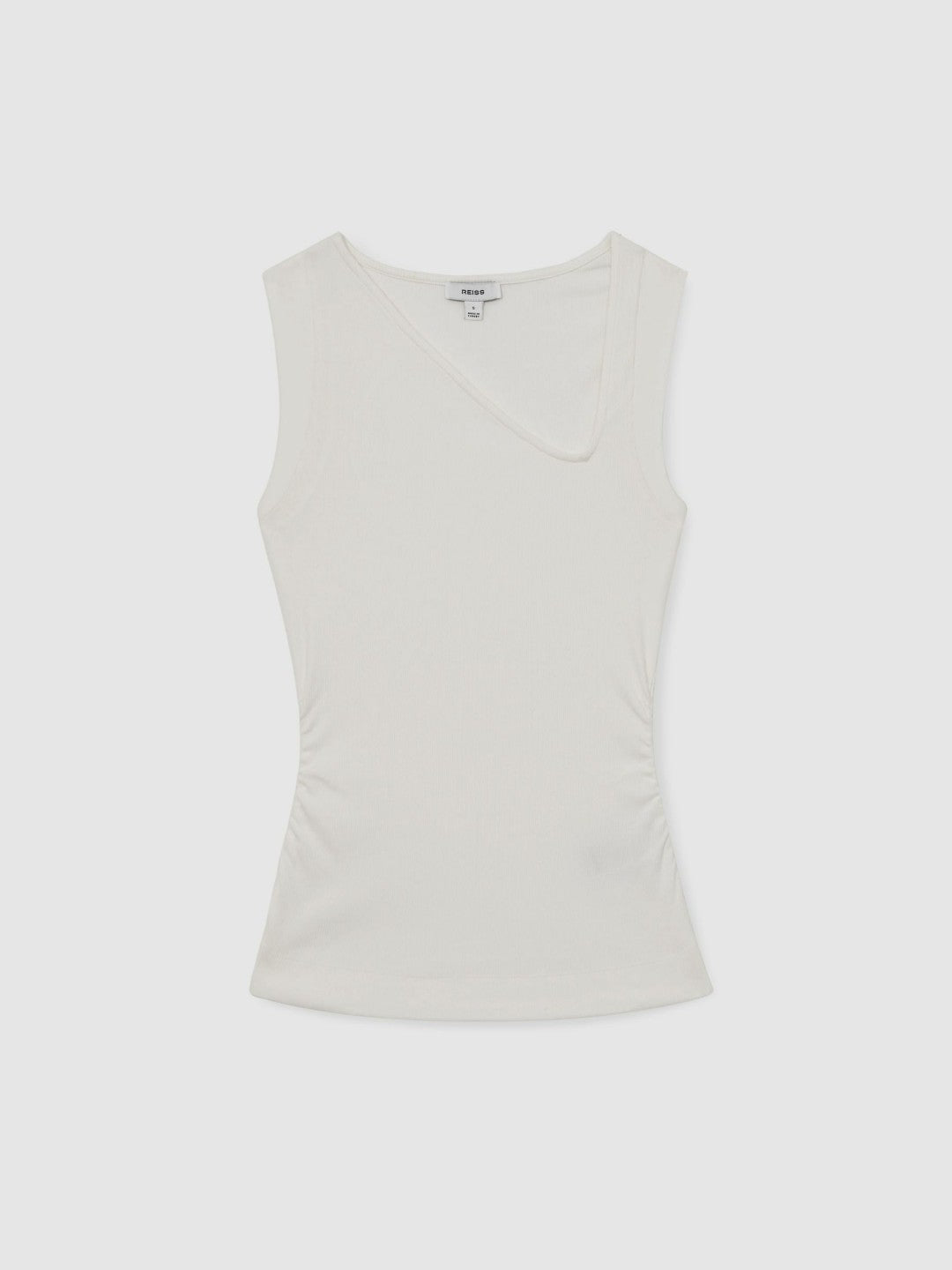 Women Stretch-Cotton Ribbed Asymmetric Vest in White