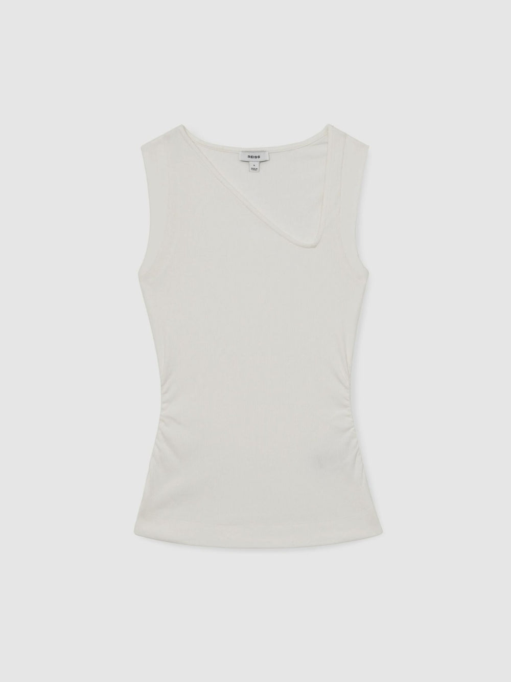 Women Stretch-Cotton Ribbed Asymmetric Vest in White