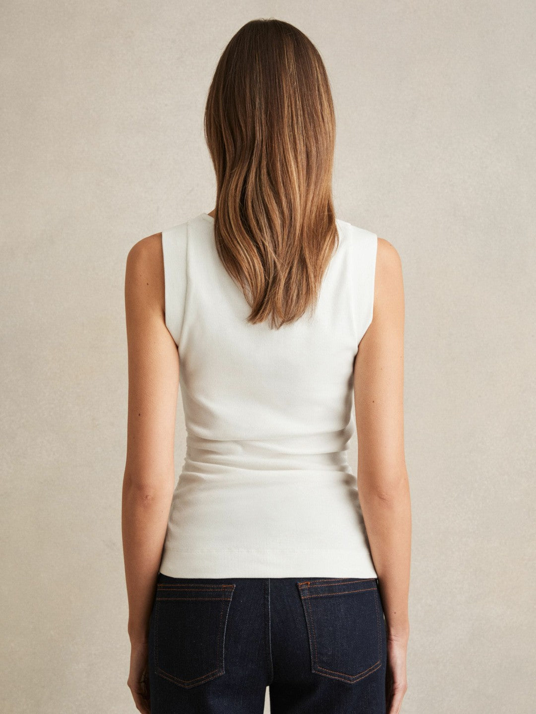 Women Stretch-Cotton Ribbed Asymmetric Vest in White