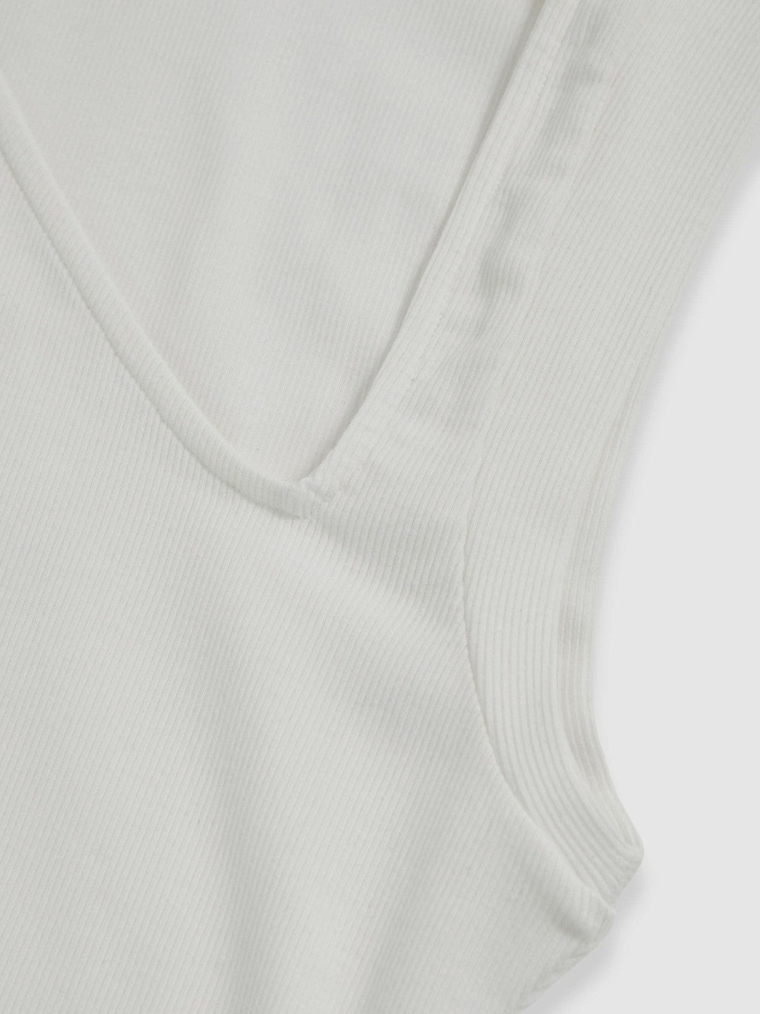 Women Stretch-Cotton Ribbed Asymmetric Vest in White