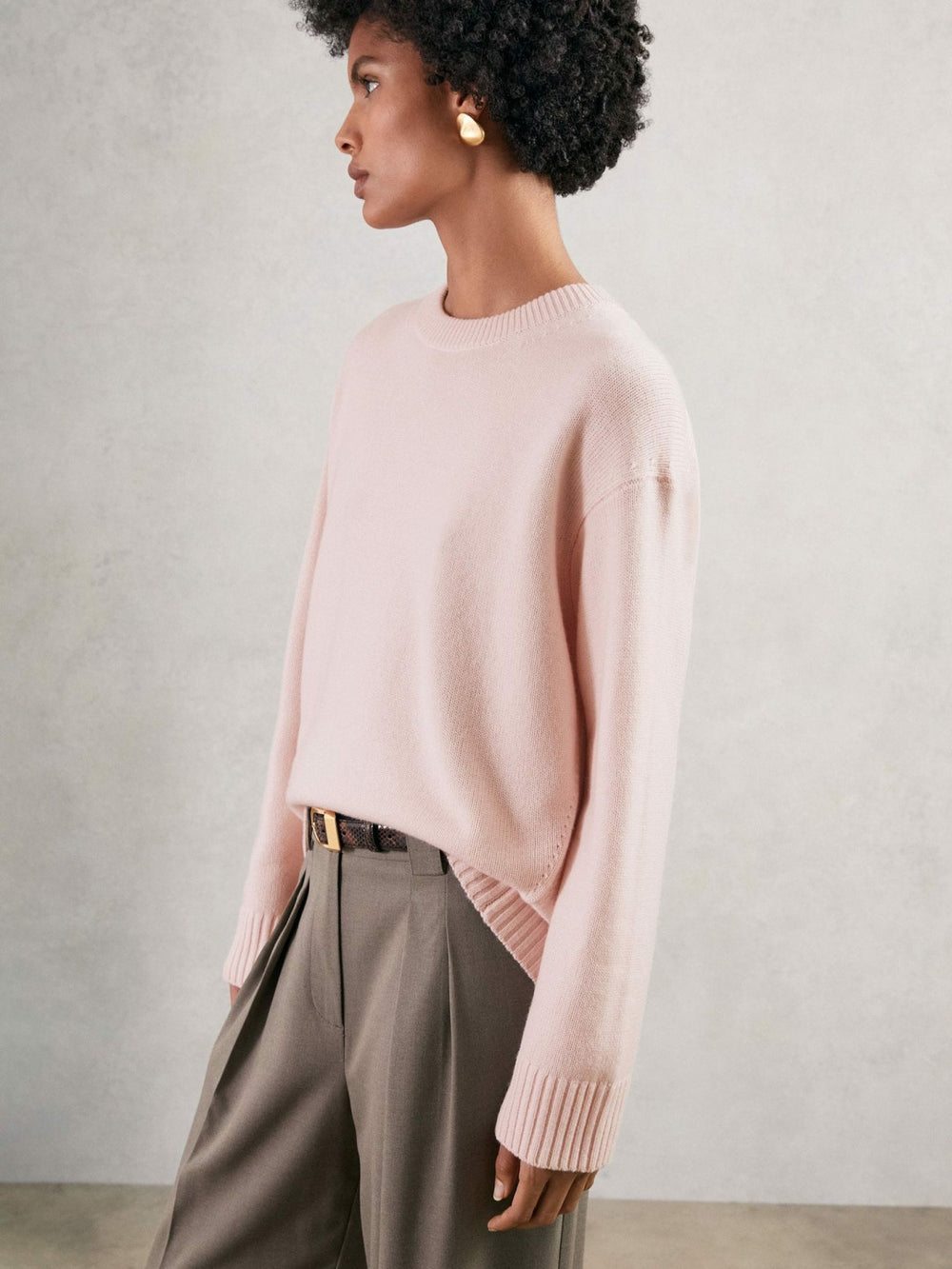 Women Wool-Cashmere Crew-Neck Jumper in Pink