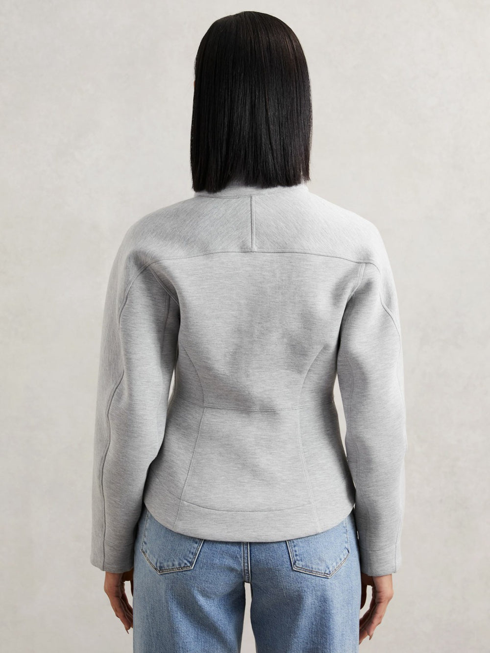 Women Funnel-Neck Zip-Through Sweatshirt in Grey