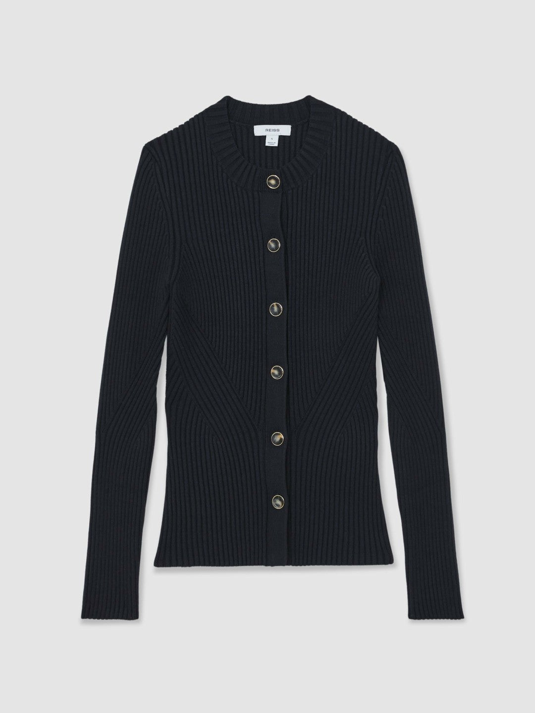 Women Button Front Knit Cardigan in Navy