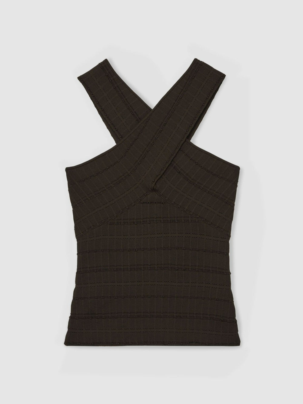 Women Cross Neck Textured Top in Chocolate
