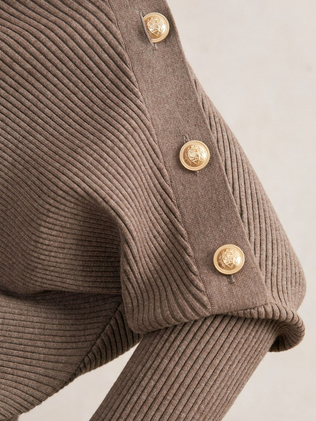 Women Rib-Knit Button Shawl Jumper in Taupe