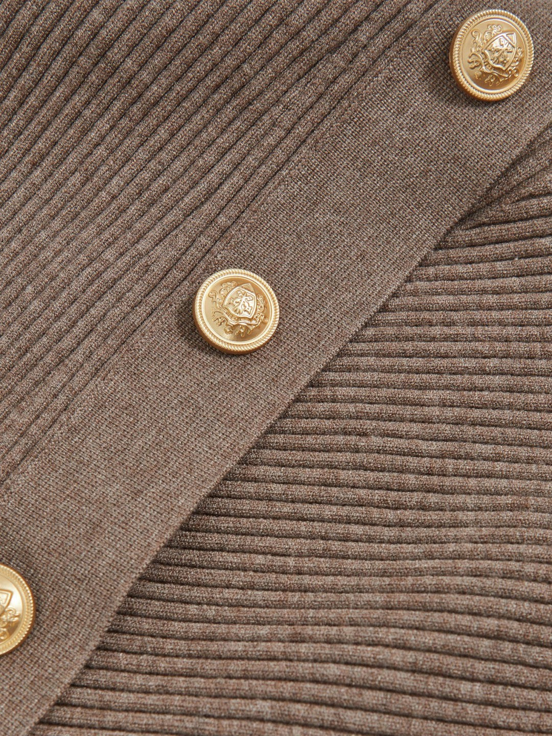 Women Rib-Knit Button Shawl Jumper in Taupe