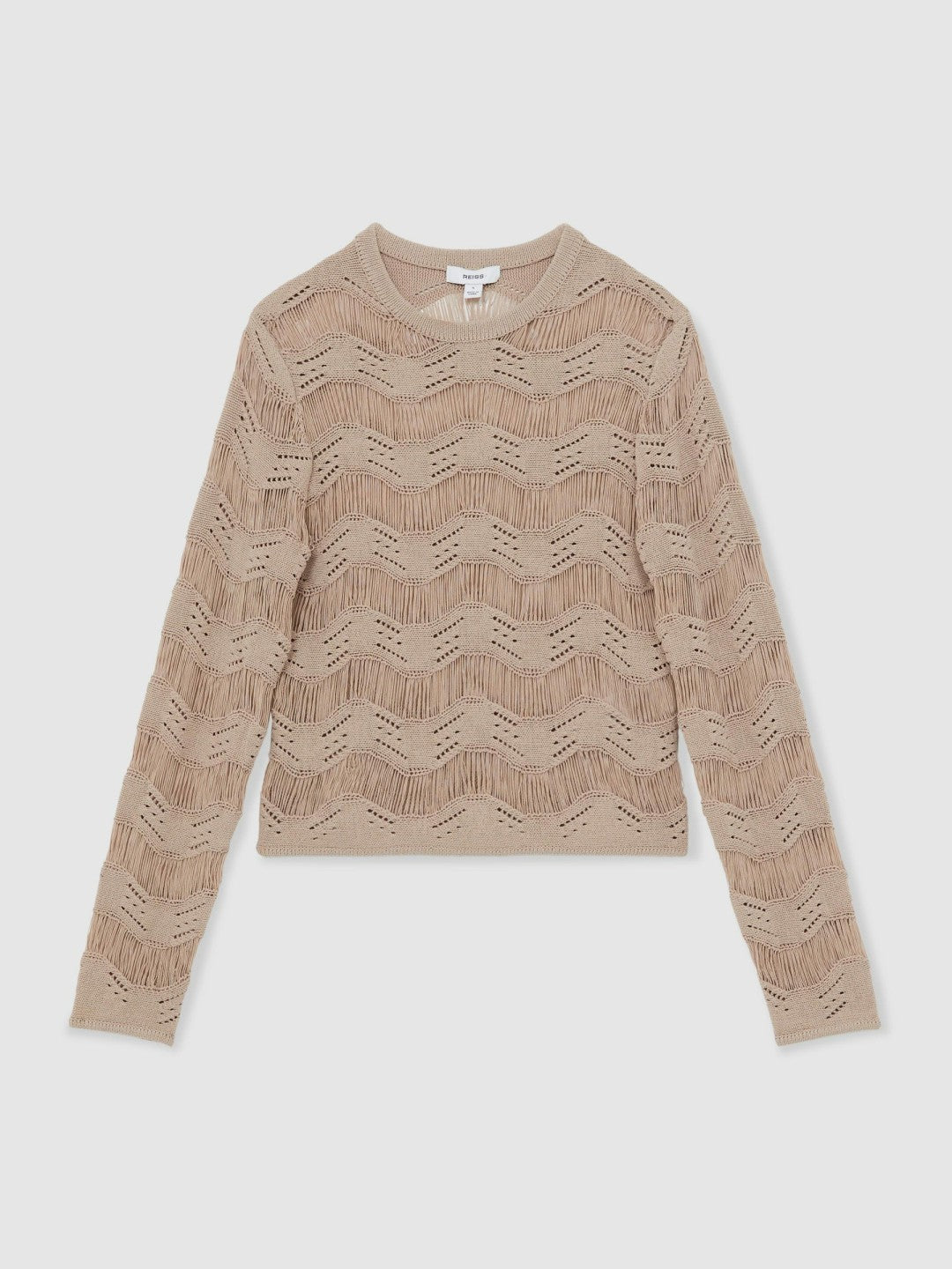 Women Cotton Blend Ladder Knit Top in Taupe Neutral