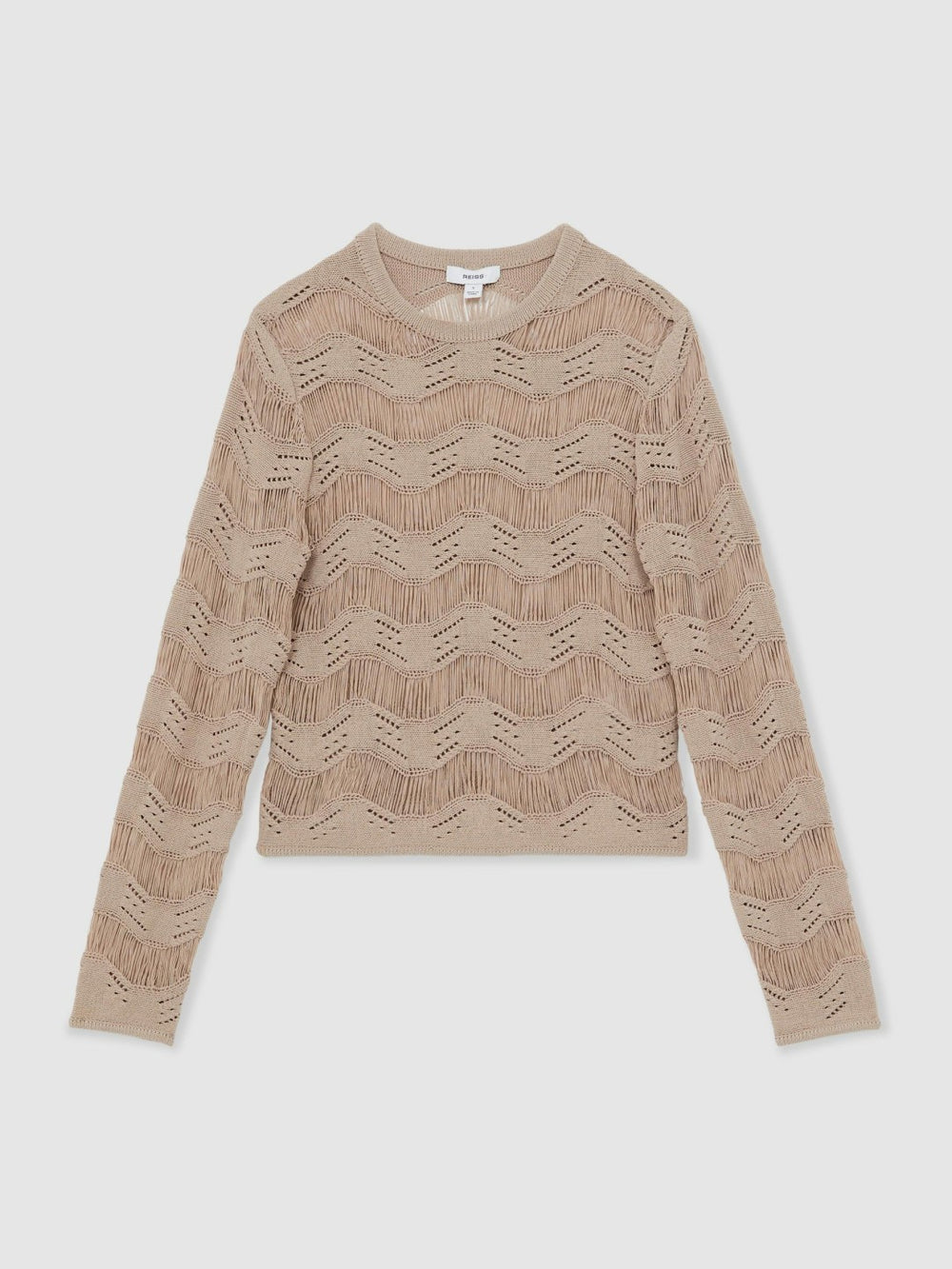 Women Cotton Blend Ladder Knit Top in Taupe Neutral