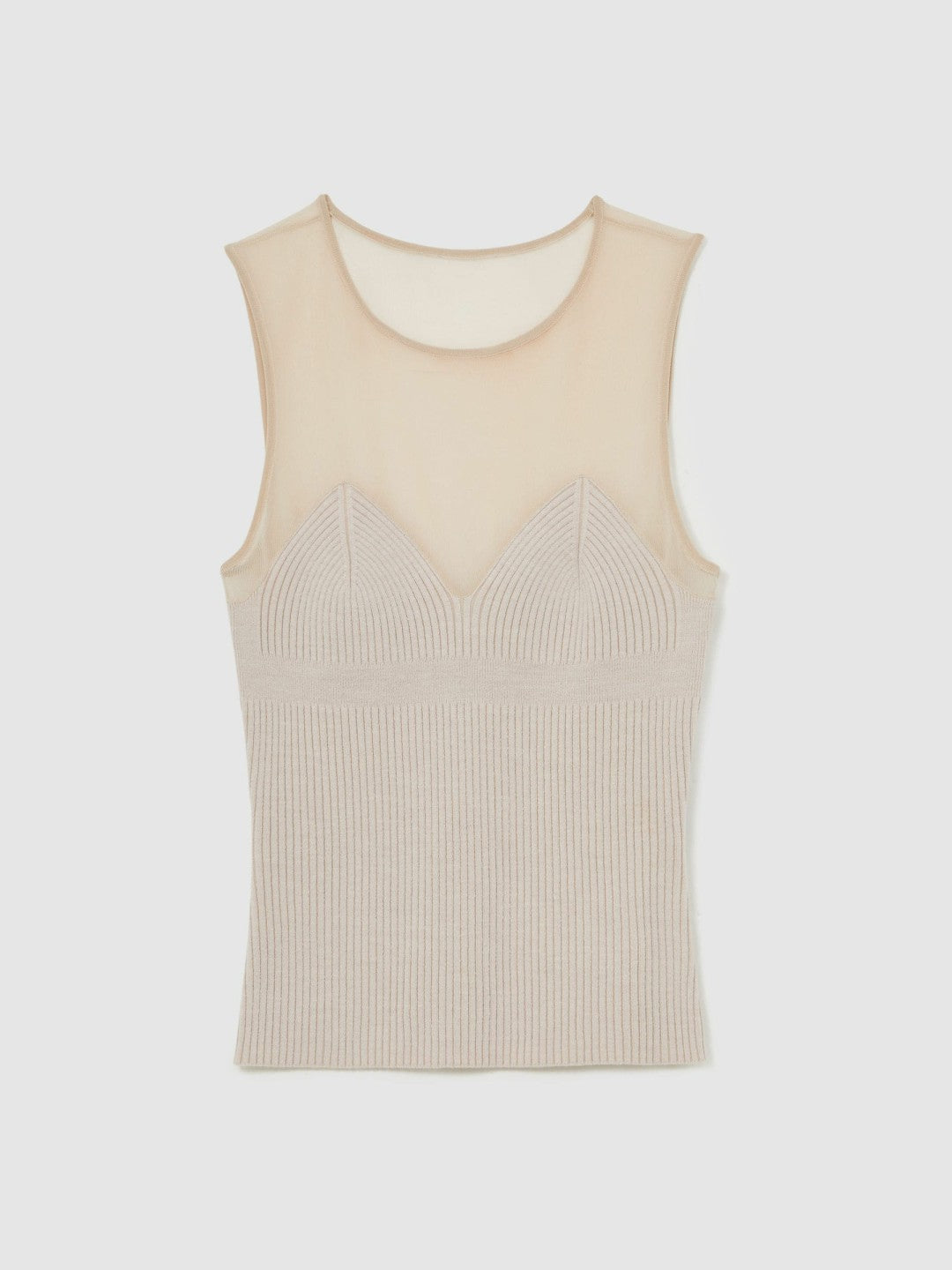 Women Mesh Rib-Knit Sweetheart Vest in Pink Neutral