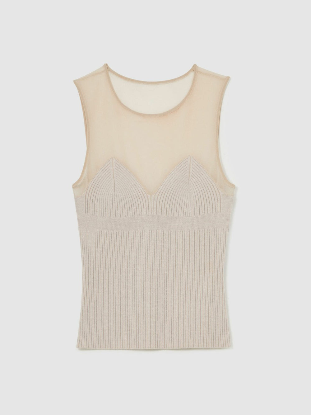 Women Mesh Rib-Knit Sweetheart Vest in Pink Neutral