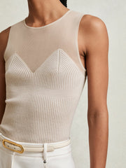 Women Mesh Rib-Knit Sweetheart Vest in Pink Neutral