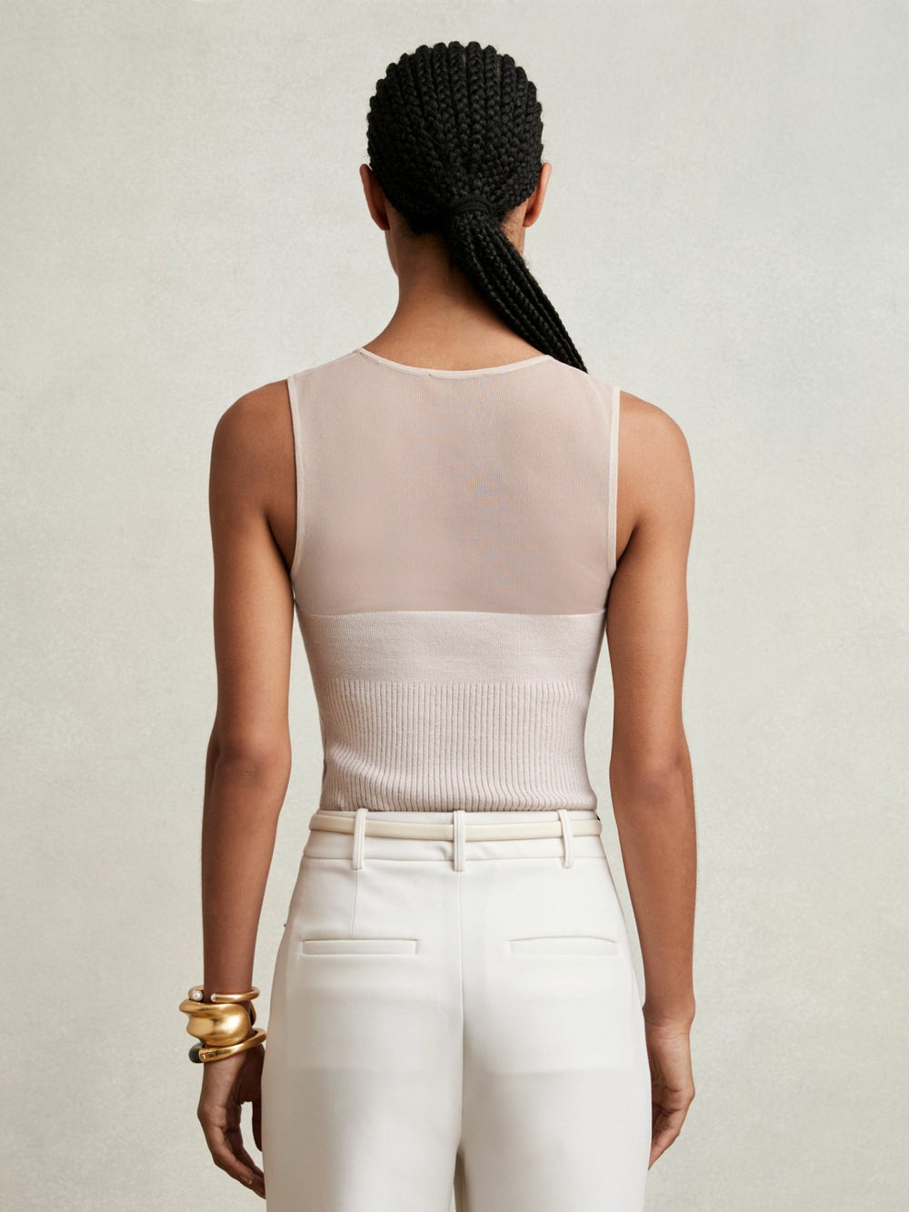 Women Mesh Rib-Knit Sweetheart Vest in Pink Neutral