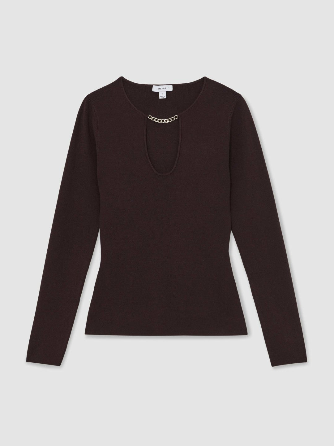 Women Chain-Detail Keyhole Knit Top in Plum