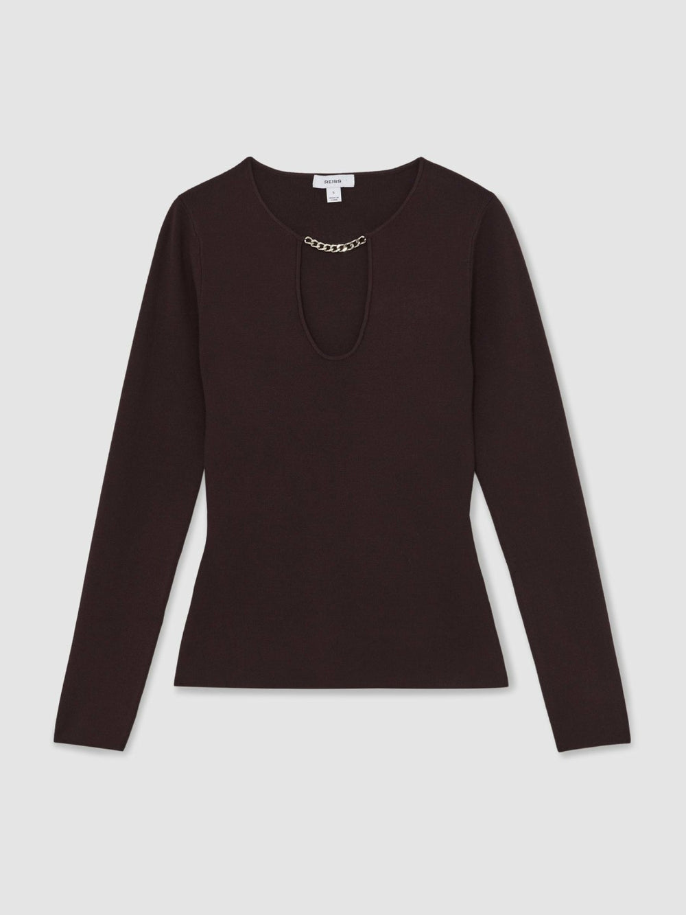 Women Chain-Detail Keyhole Knit Top in Plum