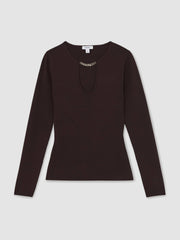 Women Chain-Detail Keyhole Knit Top in Plum