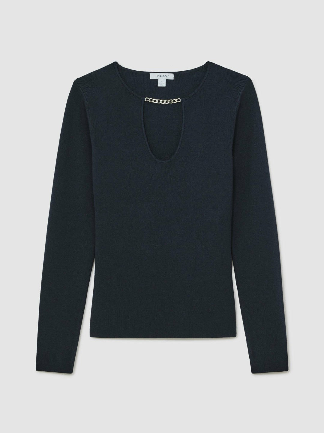 Women Chain-Detail Keyhole Knit Top in Navy