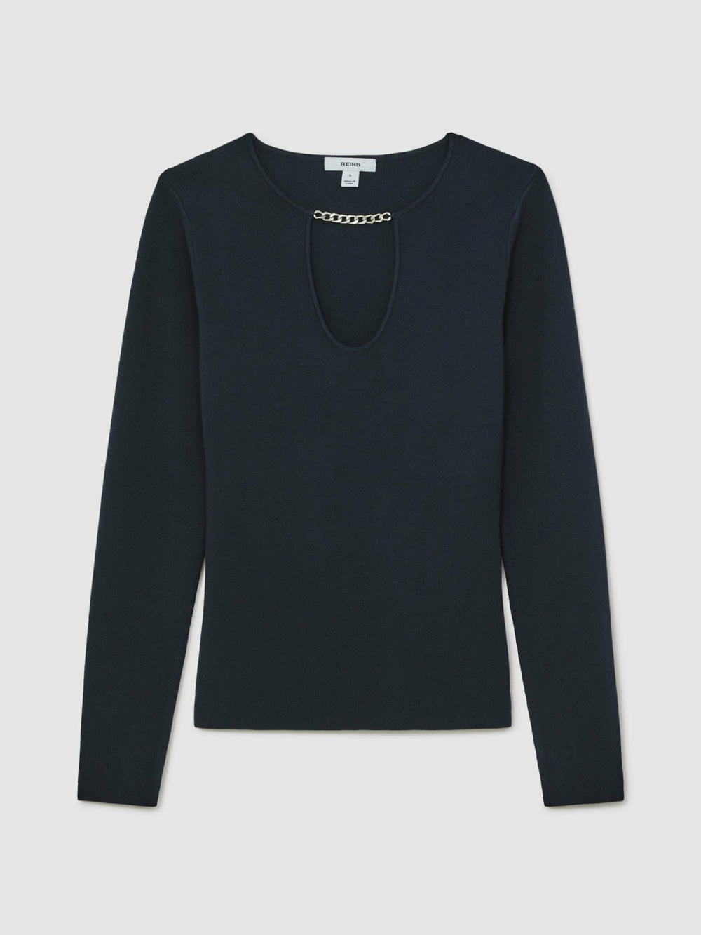 Women Chain-Detail Keyhole Knit Top in Navy