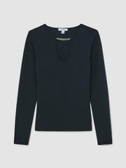 Women Chain-Detail Keyhole Knit Top in Navy