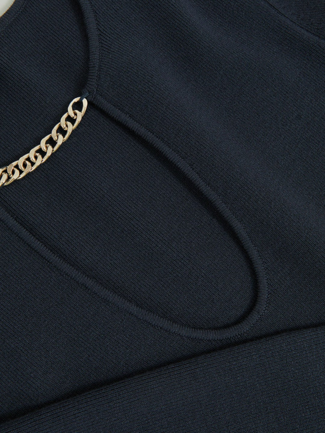 Women Chain-Detail Keyhole Knit Top in Navy