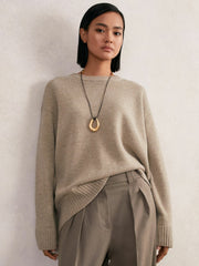 Women Wool-Cashmere Crew-Neck Jumper in Stone
