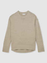 Women Wool-Cashmere Crew-Neck Jumper in Stone