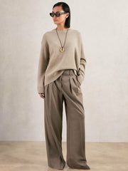 Women Wool-Cashmere Crew-Neck Jumper in Stone