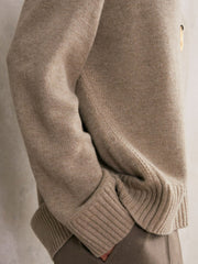 Women Wool-Cashmere Crew-Neck Jumper in Stone