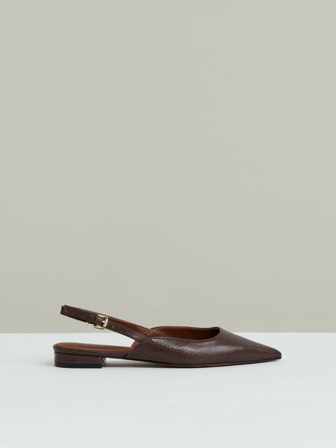 Women Leather Slingback Ballerina Pumps in Chocolate
