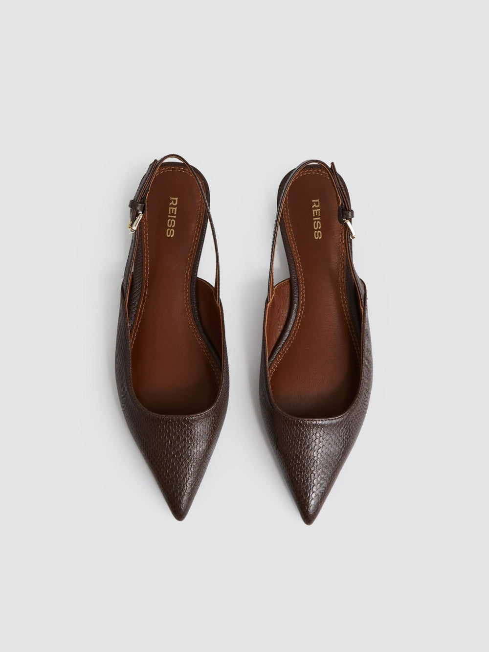 Women Leather Slingback Ballerina Pumps in Chocolate